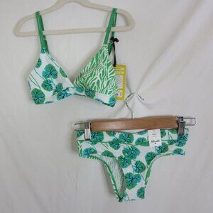 Diane Von Furstenberg Panty Bralette Set Cotton Geranium Leaf Sea Twig Size XXS